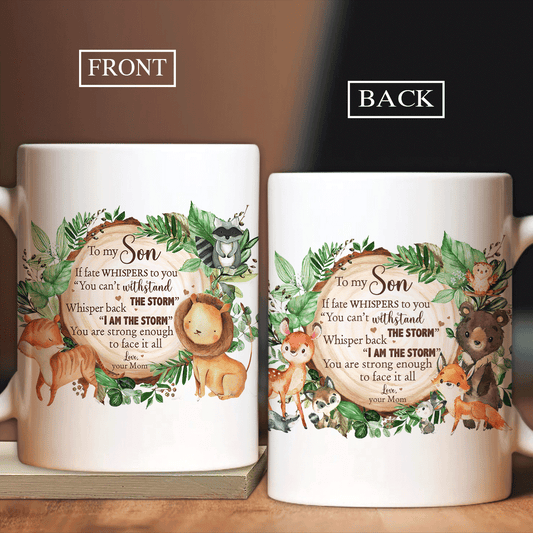 Family White Mug, Son And Mom Mug - Gifts For Son From Mom - Mom To Son Mug, Cute Animal And Green Forest, You Are Strong Enough To Face It All Mug
