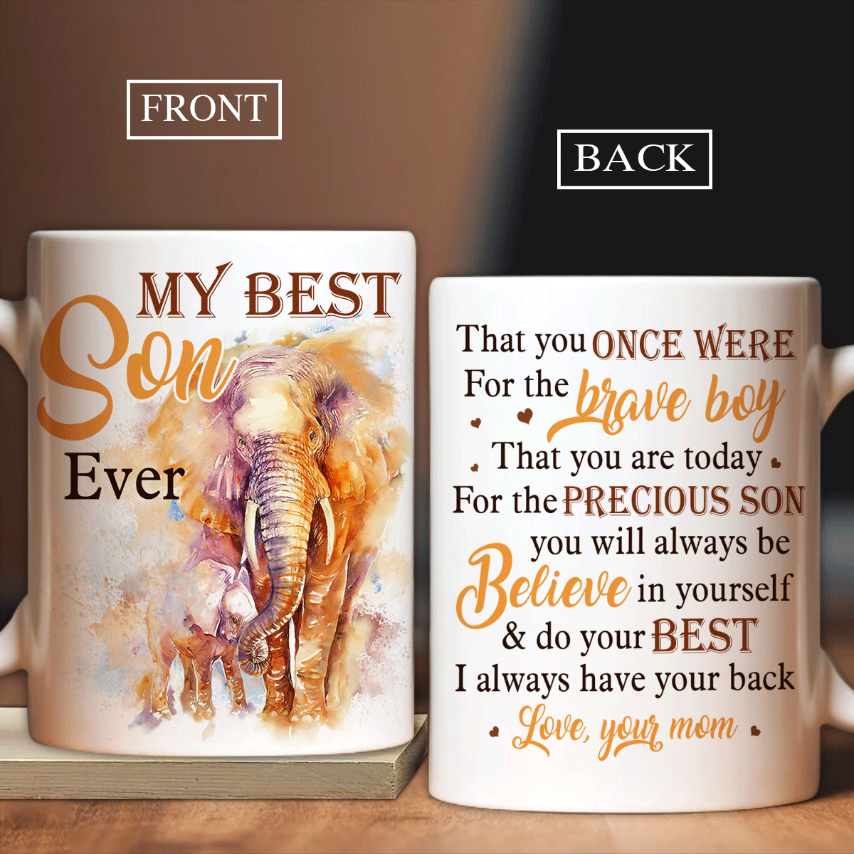 Family White Mug, Son And Mom Mug - Gifts For Son From Mom - Mom To Son White Mug, Elephant Painting White Mug, I Always Have Your Back Mug