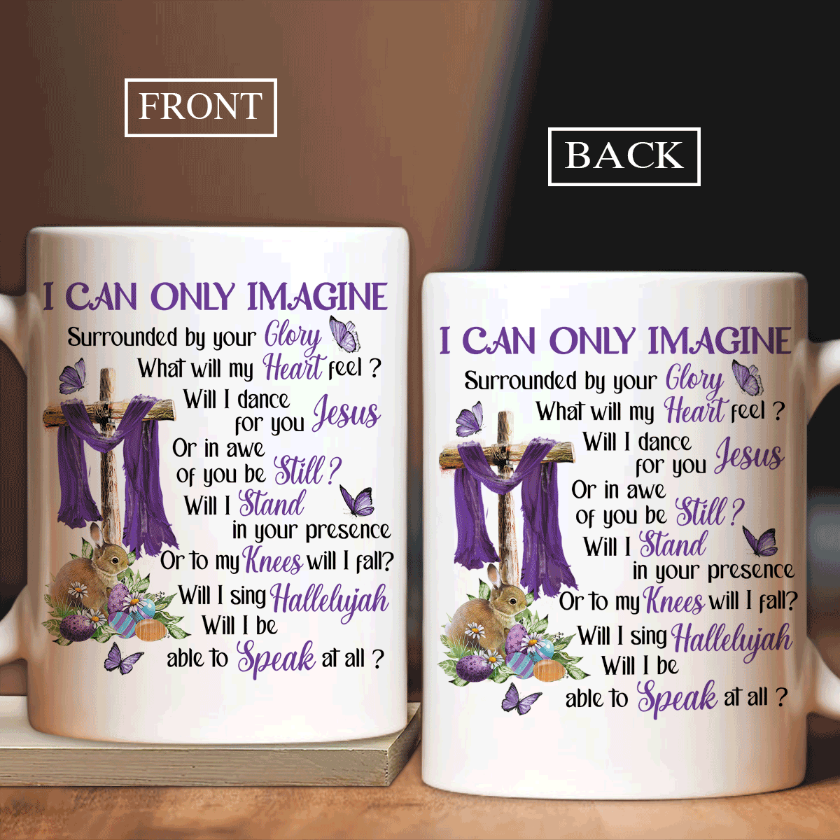 Jesus White Mug- Purple version, Easter eggs, Cross symbol, Rabbit drawing- Gift for Christian- I can only imagine - White Mug