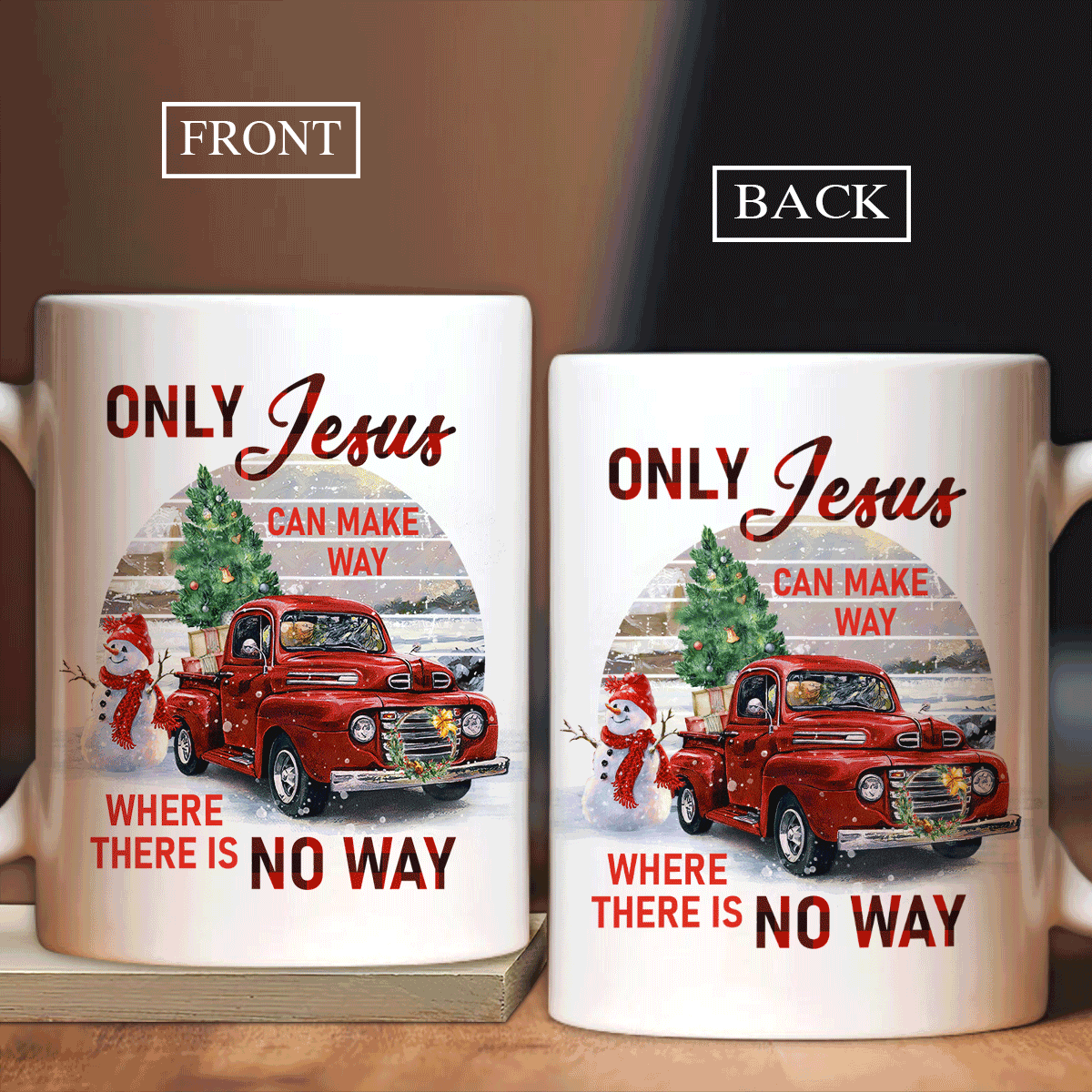 Jesus White Mug- Red ladybug car, Christmas tree, Snowman decoration Mug - Gift for Christian- Only Jesus can make way where there is no way Mug