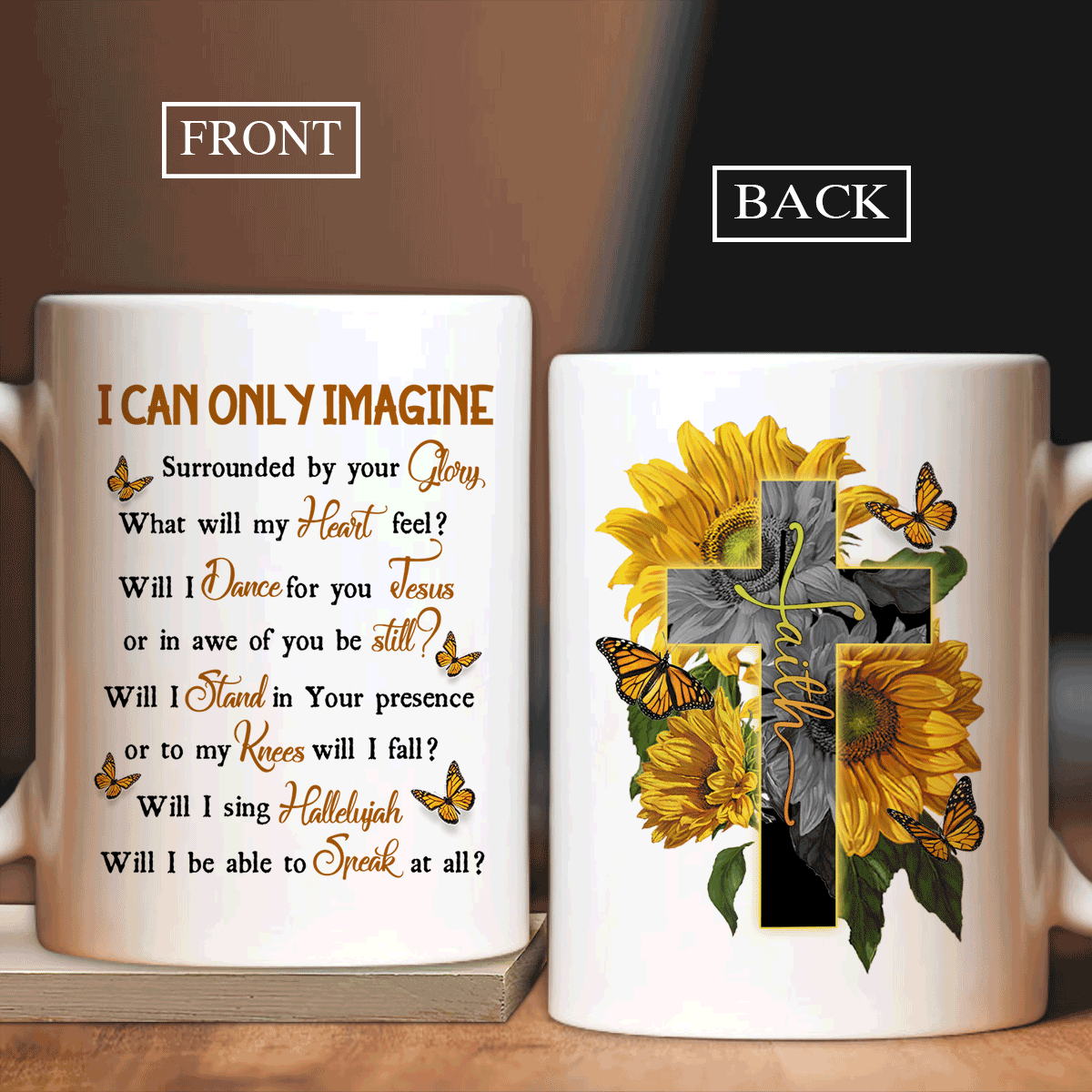Jesus AOP Mug- Sunflower, Butterfly, Cross - I can only imagine - Gift for Christian - AOP Mug
