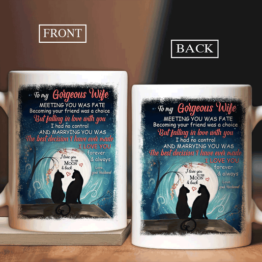 Couple Black Mug- To my wife, Black cat, Full moon- Gift for couple, lover- I love you to the moon and back - Black Mug