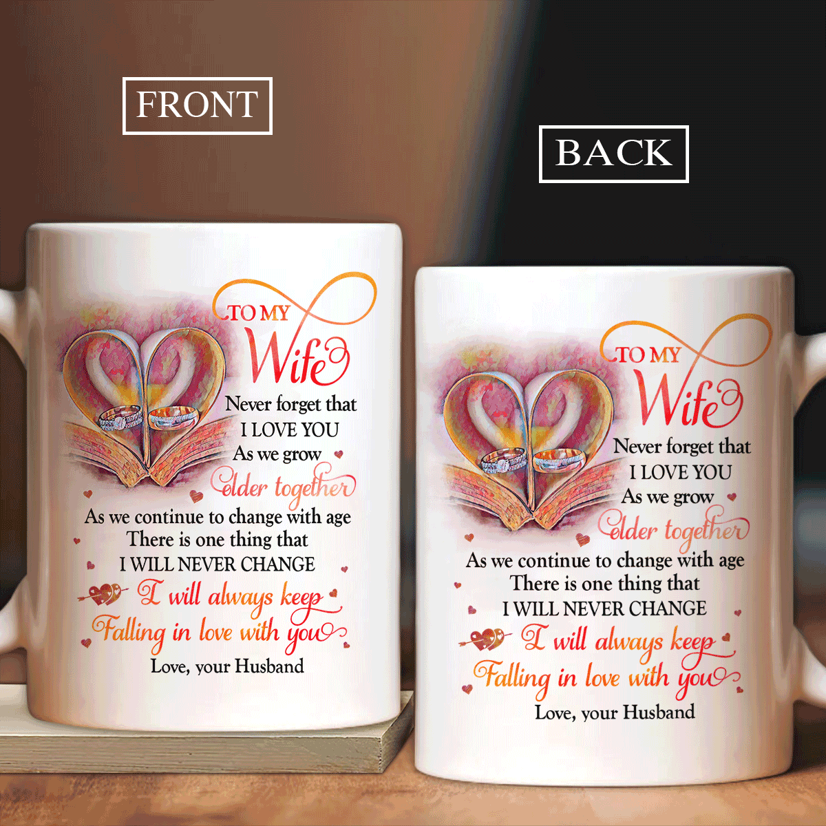 Couple White Mug - To my wife, Couple ring, Antique book - Gift for couple, lover - Never forget that I love you - Family White Mug