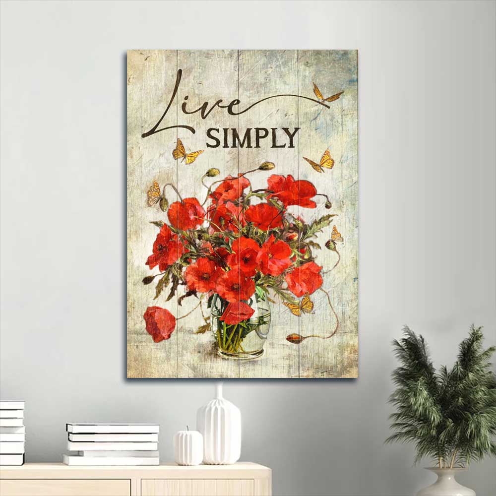 Jesus Portrait Canvas - Still Life, Poppy Flower, Yellow Butterfly Canvas - Gift For Christian - Live Simply Canvas