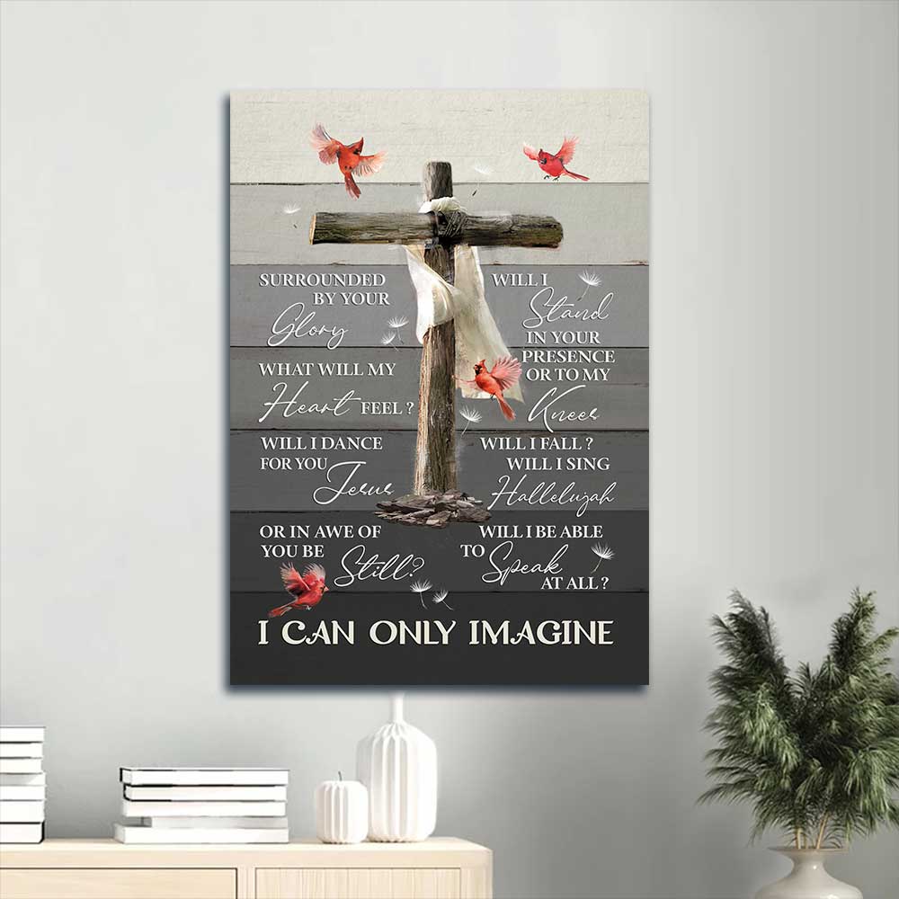 Jesus Portrait Canvas - Light black background, Wooden cross, Cardinal Canvas - Gift For Christian - I can only imagine Portrait Canvas