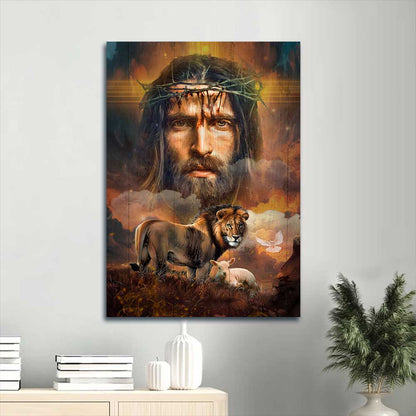 Jesus Portrait Canvas - Lion of Judah, Lamb of God, Holy spirit Dove Portrait Canvas - Inspirational gift, Gift For Christian