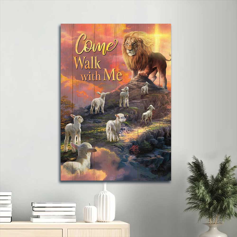 Jesus Portrait Canvas - Lion of Judah, Lamb of God, Journey to heaven Canvas - Gift for Christian -  Come walk with me - Portrait Canvas