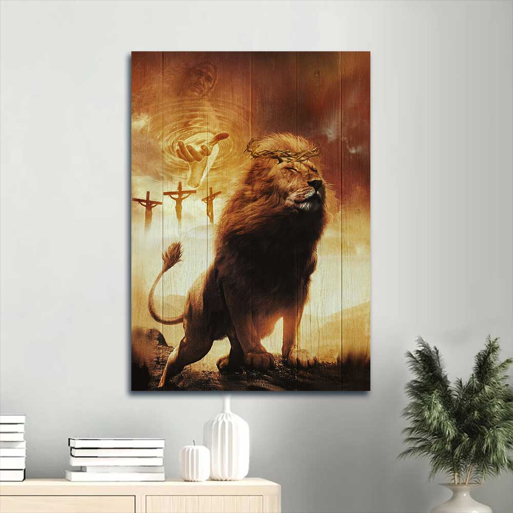 Jesus Portrait Canvas - Lion painting, Lion of Judah, Jesus's hand, Crosses Portrait Canvas - Gift For Christian Portrait Canvas Prints, Christian Wall Art