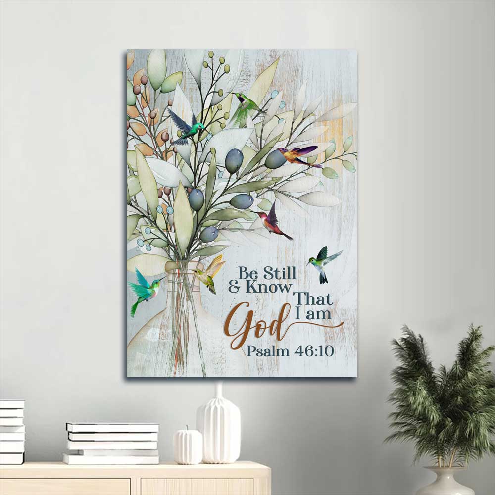 Jesus Portrait Canvas - Olive tree, Hummingbird Portrait Canvas - Gift For Christian - Be still and know that I am God Portrait Canvas