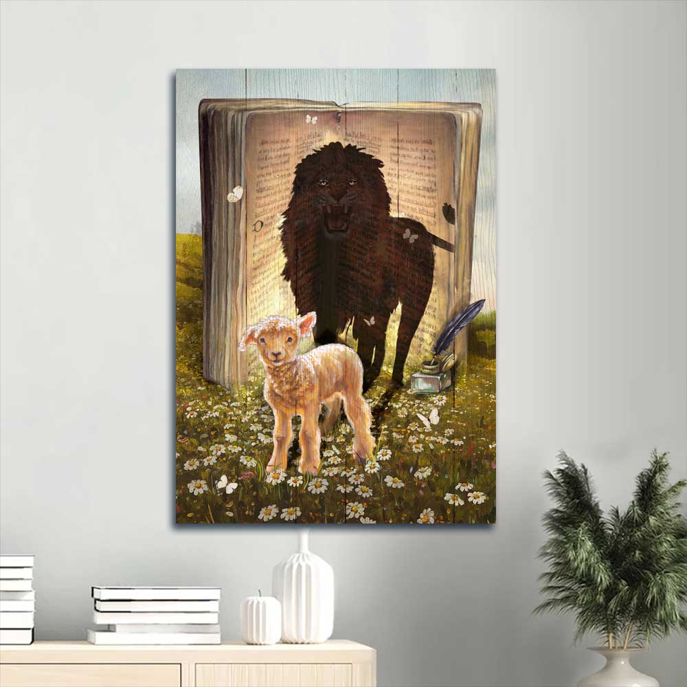 Jesus Portrait Canvas - Lamb of God, Daisy field, White butterfly Portrait Canvas - Inspirational gift, Gift For Christian