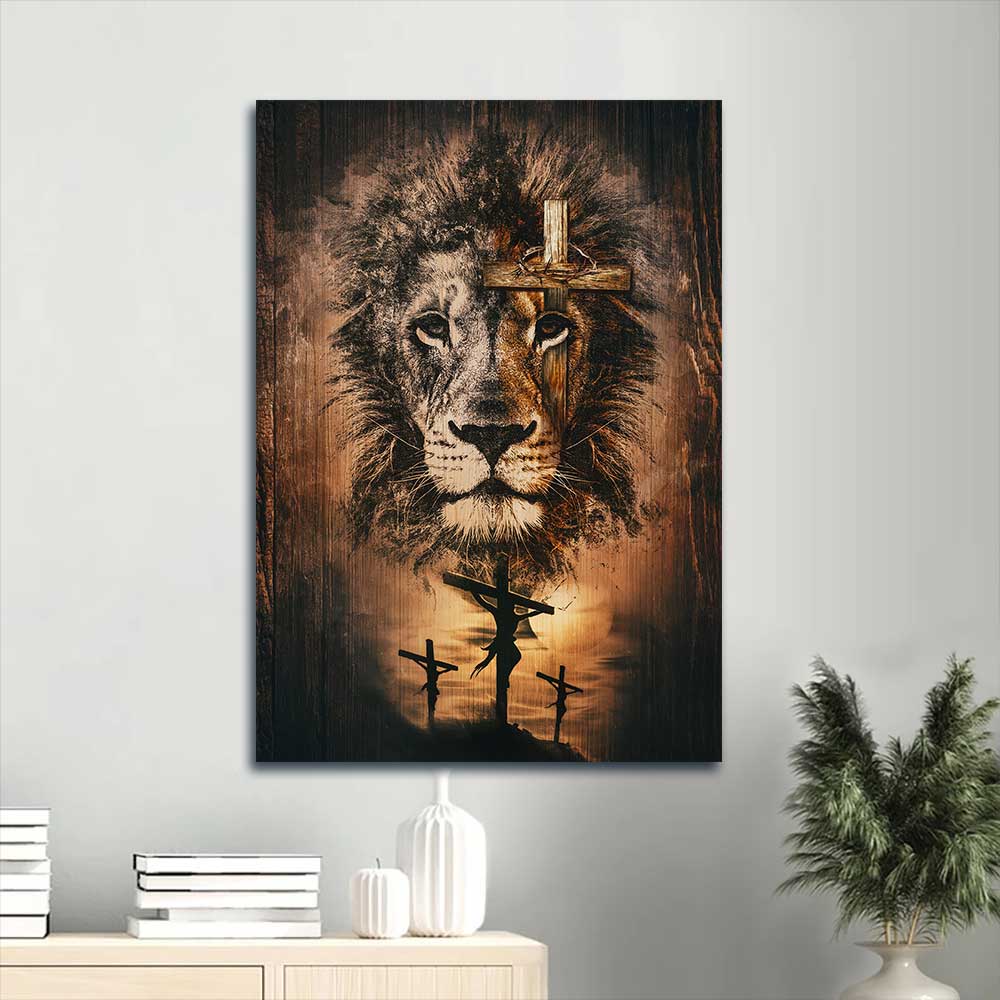 Jesus Portrait Canvas - Lion painting, Lion of Judah, The rugged cross and amazing lion Portrait Canvas - Gift For Christian Portrait Canvas Prints, Christian Wall Art