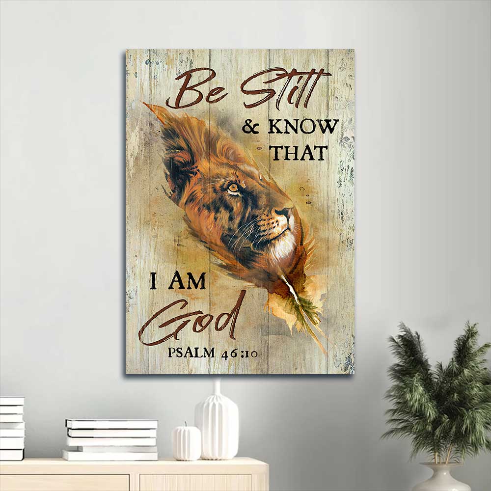 Jesus Portrait Canvas - Lion of Judah, Verse of the day, Awesome leaf Portrait Canvas - Gift For Christian - Be still and know that I am God Portrait Canvas