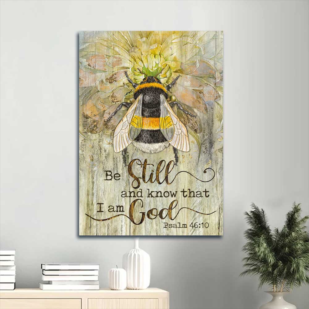 Jesus Portrait Canvas - Stunning Bee, Sweet Flower Canvas - Gift For Christian - Be Still And Know That I Am God Canvas