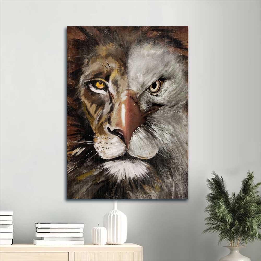 Jesus Portrait Canvas - Lion painting, Lion of Judah, Bald eagle painting, The great combination Portrait Canvas - Gift For Christian Portrait Canvas Prints, Christian Wall Art