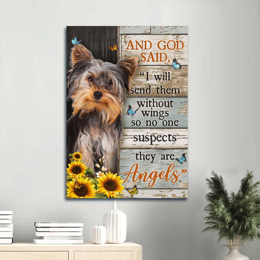 Jesus Portrait Canvas - Little Yorkshire Terrier, Sunflower garden, Butterfly Portrait Canvas - Gift For Christian - And God saidy Portrait Canvas