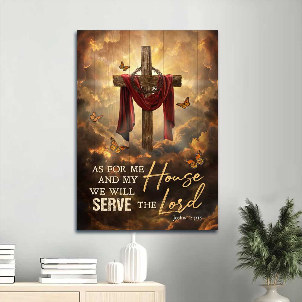 Jesus Portrait Canvas - Stunning Sunset, Big Cross, Monarch Butterfly Canvas - Gift For Christian - As For Me And My House Canvas