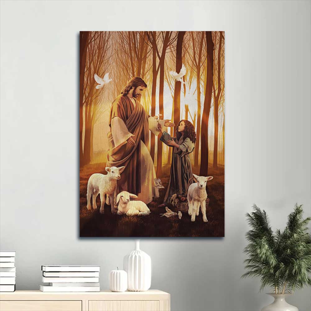 Jesus Portrait Canvas - Stunning Forest, Walking With Jesus, Little Girl, Lamb Of God, White Dove - Gift For Christian