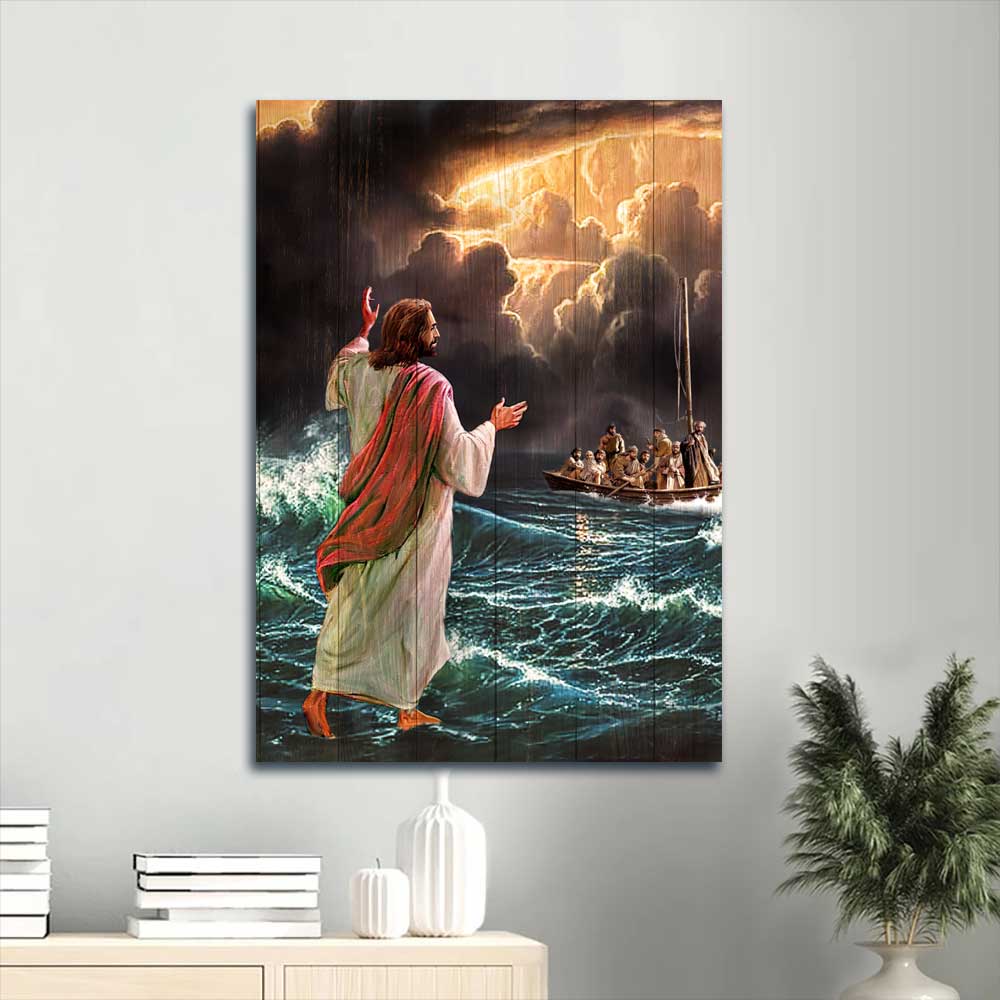 Jesus Portrait Canvas - Stunning Storm, Walking With Jesus Canvas - Gift For Christian - Jesus Walking On Water Canvas