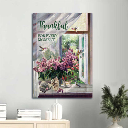 Jesus Portrait Canvas - Lavender painting, Peaceful drawing, Hummingbird Canvas - Gift For Christian - Thankful for every moment Portrait Canvas