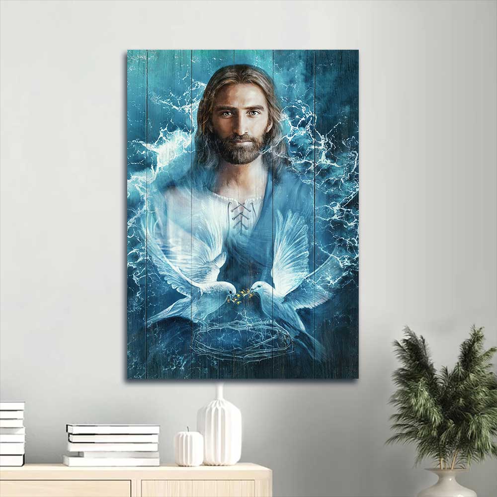 Jesus Portrait Canvas - Jesus painting, Bird couple, Blue water Portrait Canvas - Gift For Christian Jesus Portrait Canvas Prints, Christian Wall Art