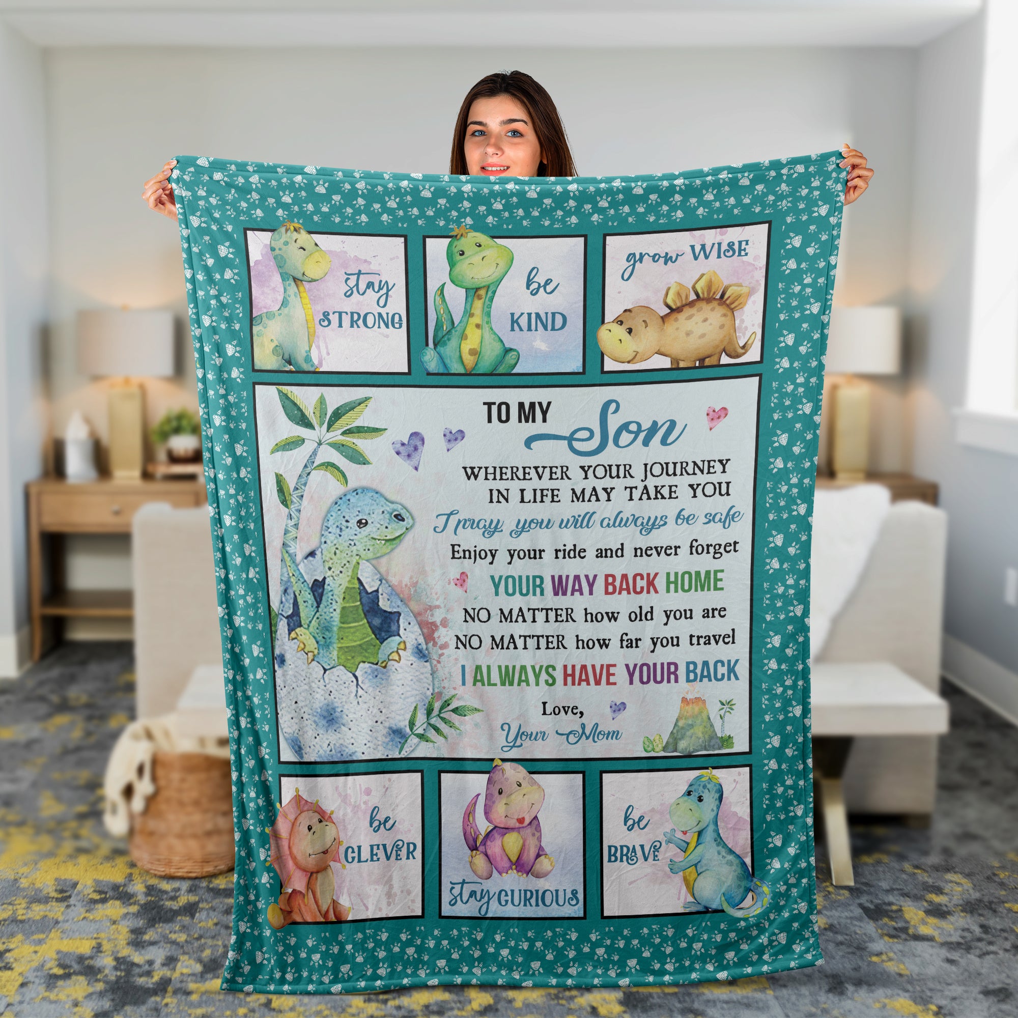 Family Blanket, Son And Mom Blanket - Gifts For Son From Mom - Mom To Son Blanket, Baby Dinosaur, I Always Have Your Back