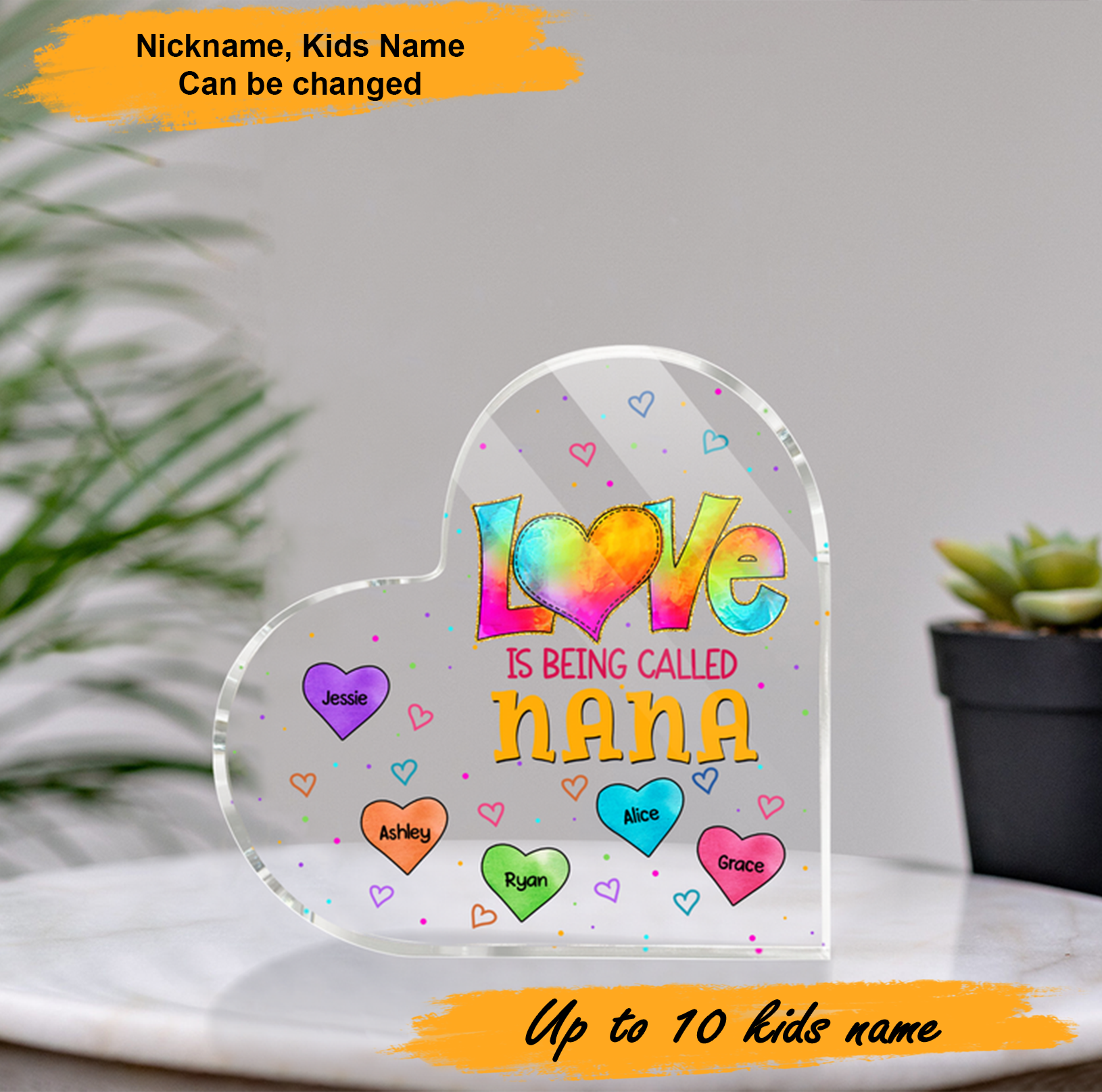 Mother's Day Love Is Being Grandma - Personalized Heart Shaped Acrylic Plaque - Custom Name Gifts For Nana, Mother, Grandma, Mom, Mama, Gigi