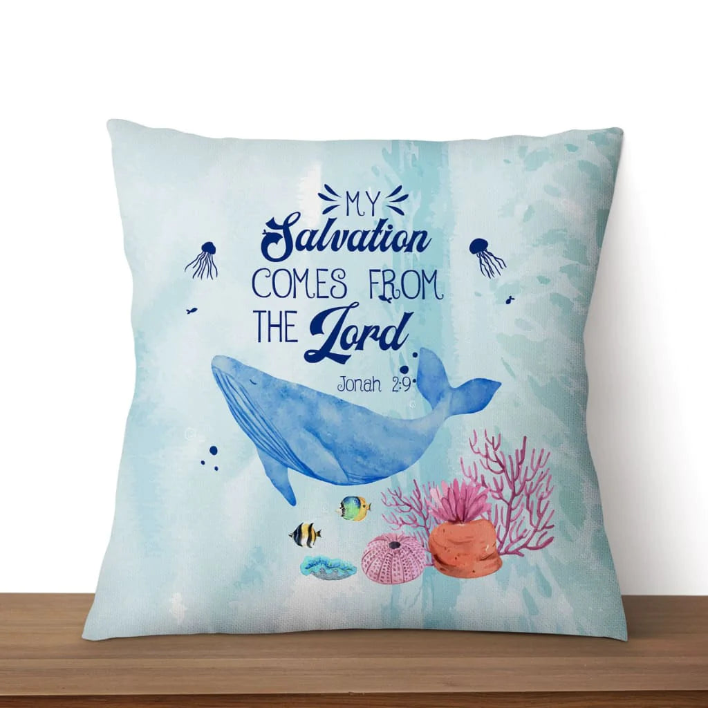 Bible Verse Pillow - Jesus Pillow - Dolphin, Sea Animals Pillow - Gift For Christian - My Salvation Comes From The Lord Jonah 2:9 Pillow