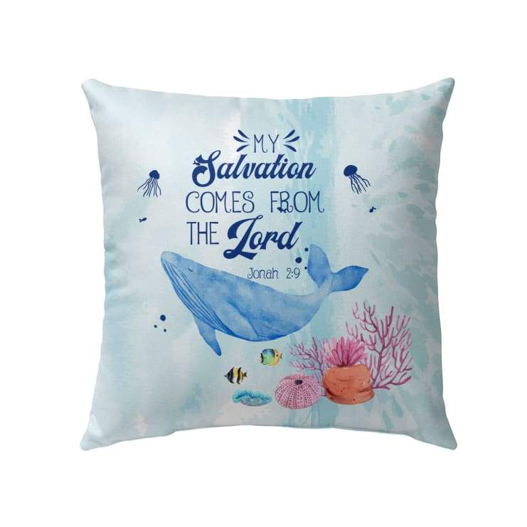 Bible Verse Pillow - Jesus Pillow - Dolphin, Sea Animals Pillow - Gift For Christian - My Salvation Comes From The Lord Jonah 2:9 Pillow