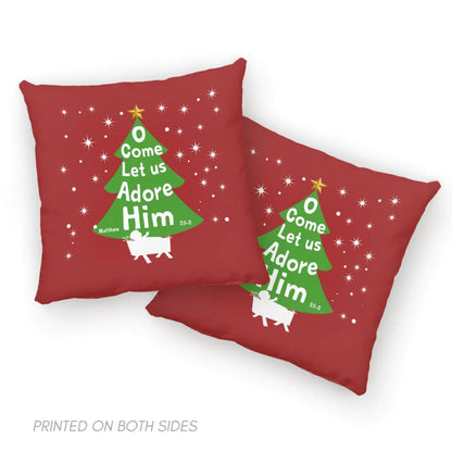 Bible Verse Pillow - Jesus Pillow - Christmas Tree Pillow - Gift For Christian - O Come Let Us Adore Him Pillow