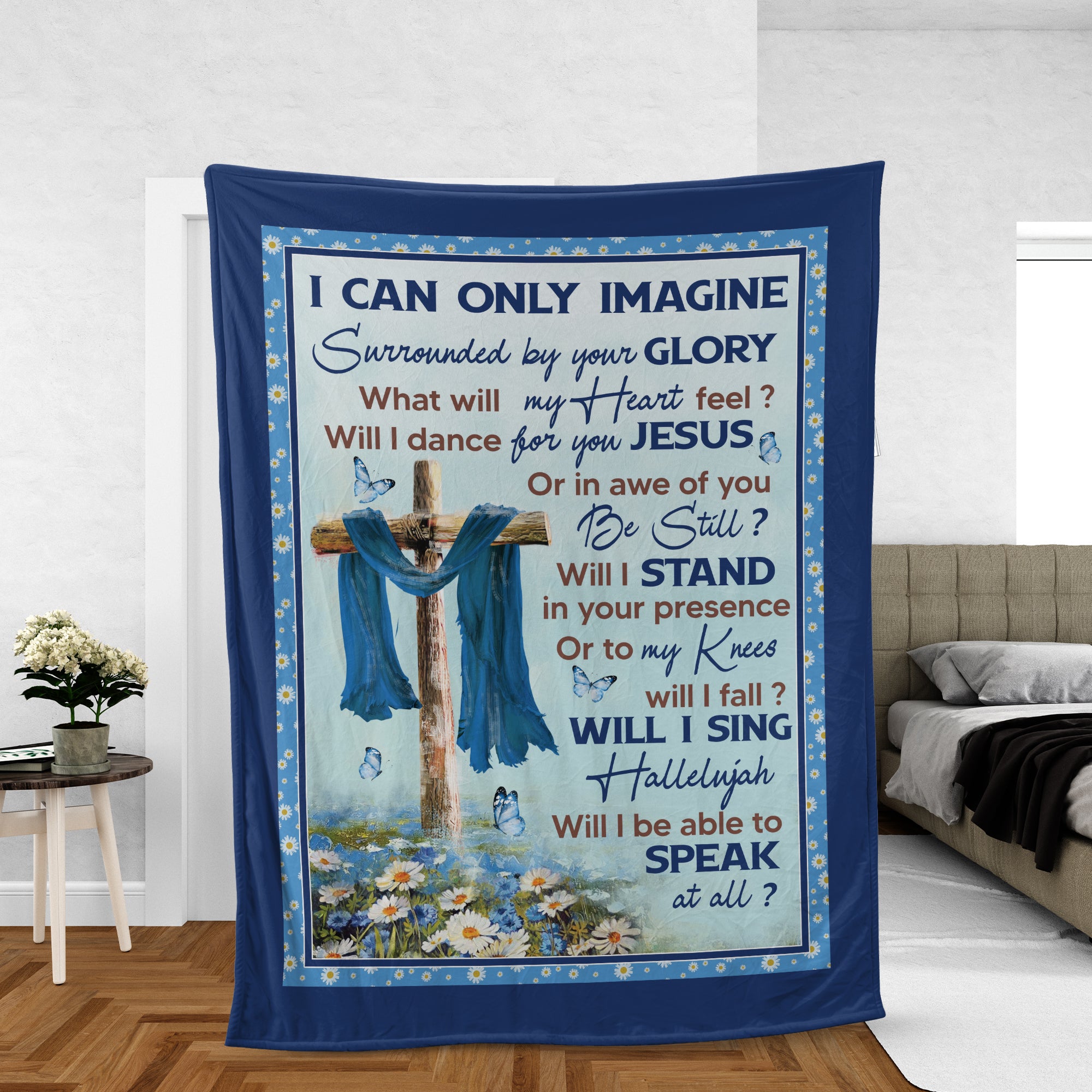 Christian Throw Blanket, Jesus Blanket, Faith Blanket, Inspirational Gift - Old Rugged Cross, Blue Butterfly, Daisy Flowers, I Can Only Imagine