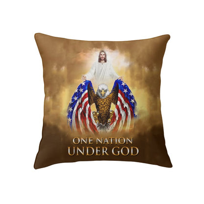Bible Verse Pillow - Jesus Pillow - American Flag, Eagle Pillow - Gift For Christian - One Nation Under God Christian Pillow
