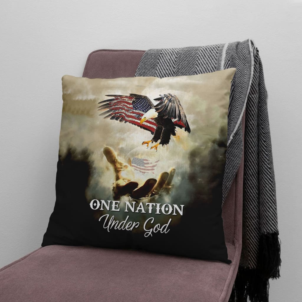 Bible Verse Pillow - Jesus Pillow - Jesus Hand, Eagles Pillow - Gift For Christian - One Nation Under God Pillow