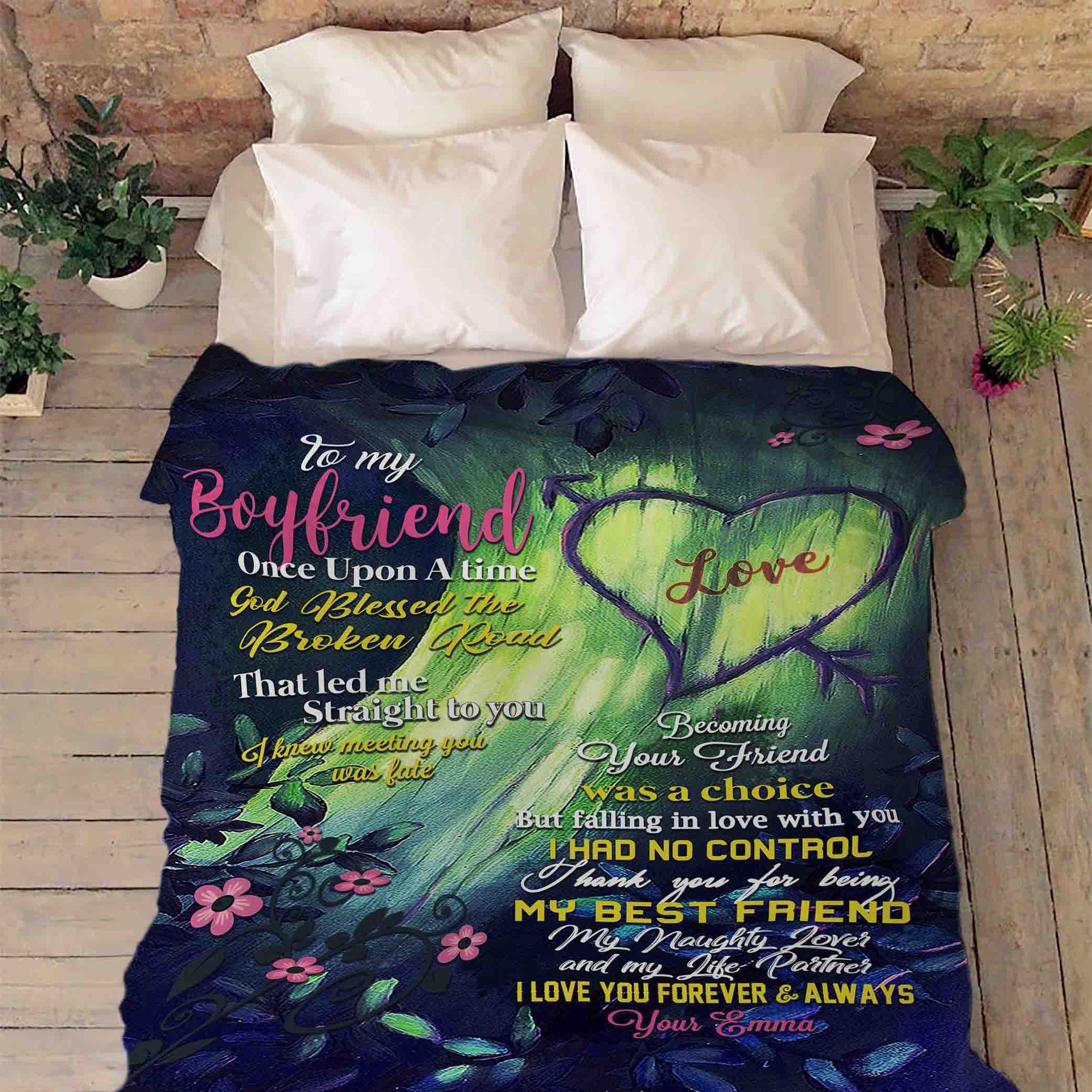 Personalized Gift For Boyfriend Blankets - Godmerch, To My Boyfriend God Blessed The Broken Road Blanket - Gift For Boyfriend, Husband, Couple, Christmas, Valentine, Wedding, Anniversary