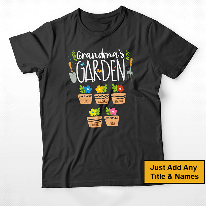 Personalized T-Shirt, Mother's Day Gift T-Shirt, Grandma's Garden Personalized T-Shirt, Custom Name And Kid Names On Garden T-Shirt