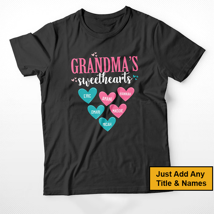 Personalized T-Shirt, Mother's Day Gift T-Shirt, Grandma's Sweethearts Custom T-Shirt, Custom Name And Kid Names On Sweethearts T-Shirt