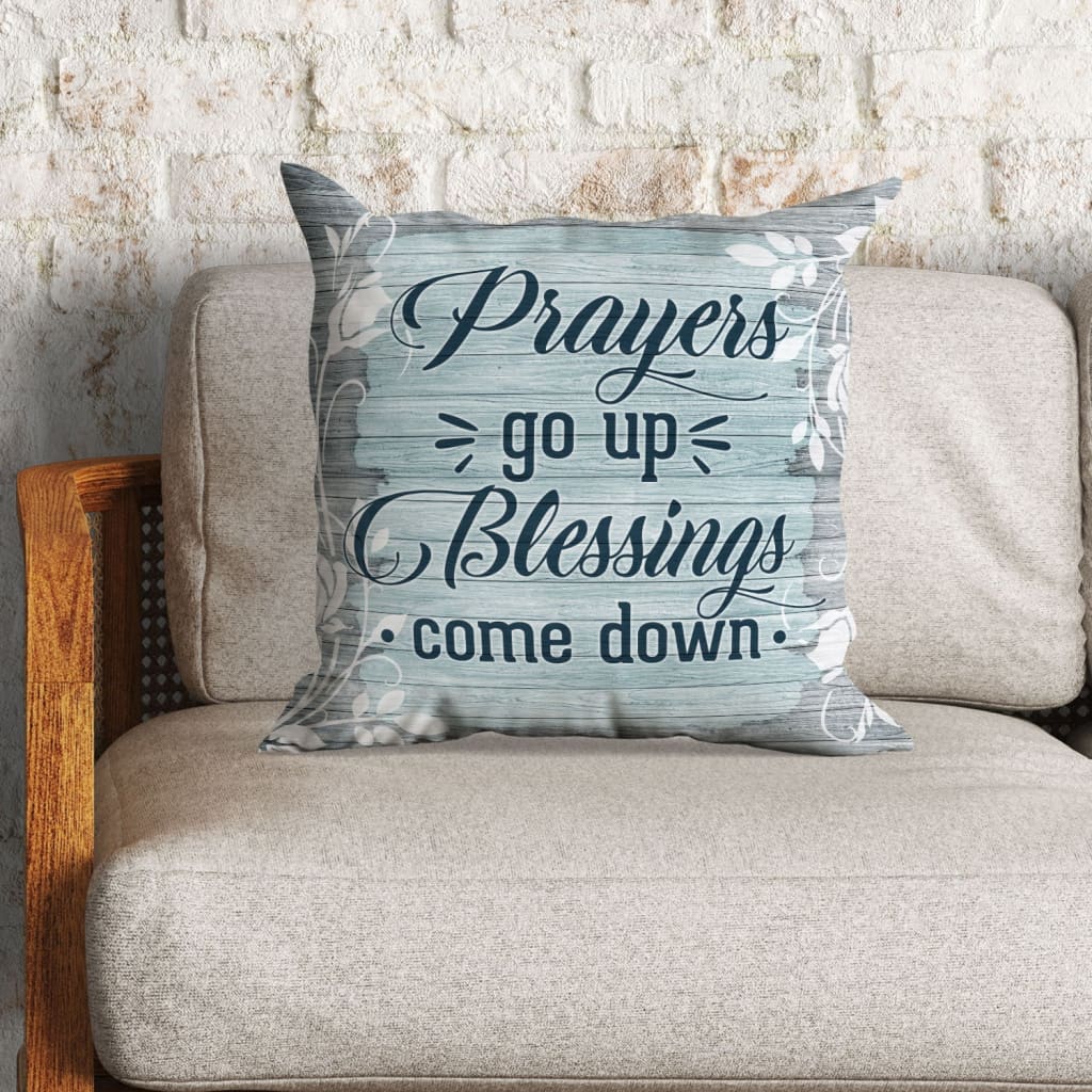 Jesus Pillow - Pray, Leaf Border Drawing Pillow - Gift For Christian - Prayers go up blessings come down Throw Pillow