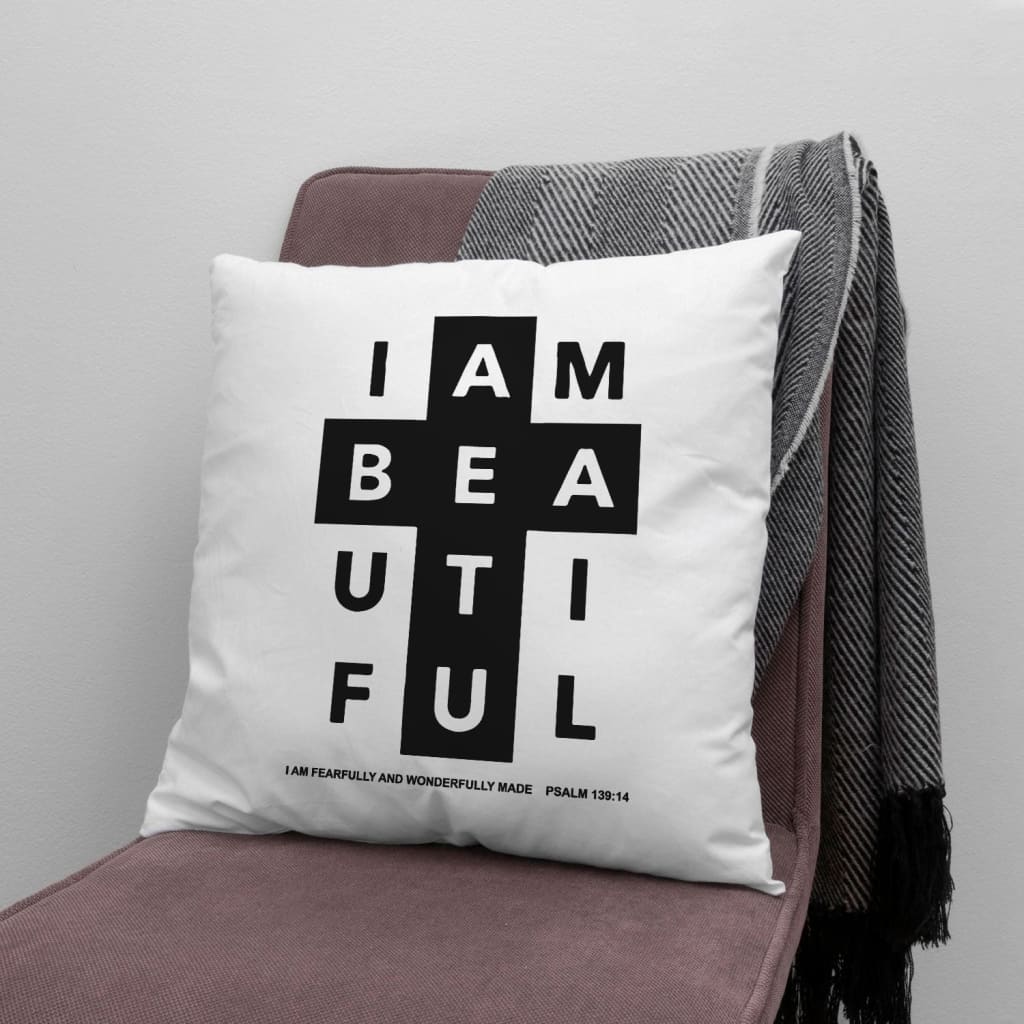 Jesus Pillow - Black Cross Pillow - Gift For Christan - Psalm 139:14 I am fearfully and wonderfully made Throw Pillow