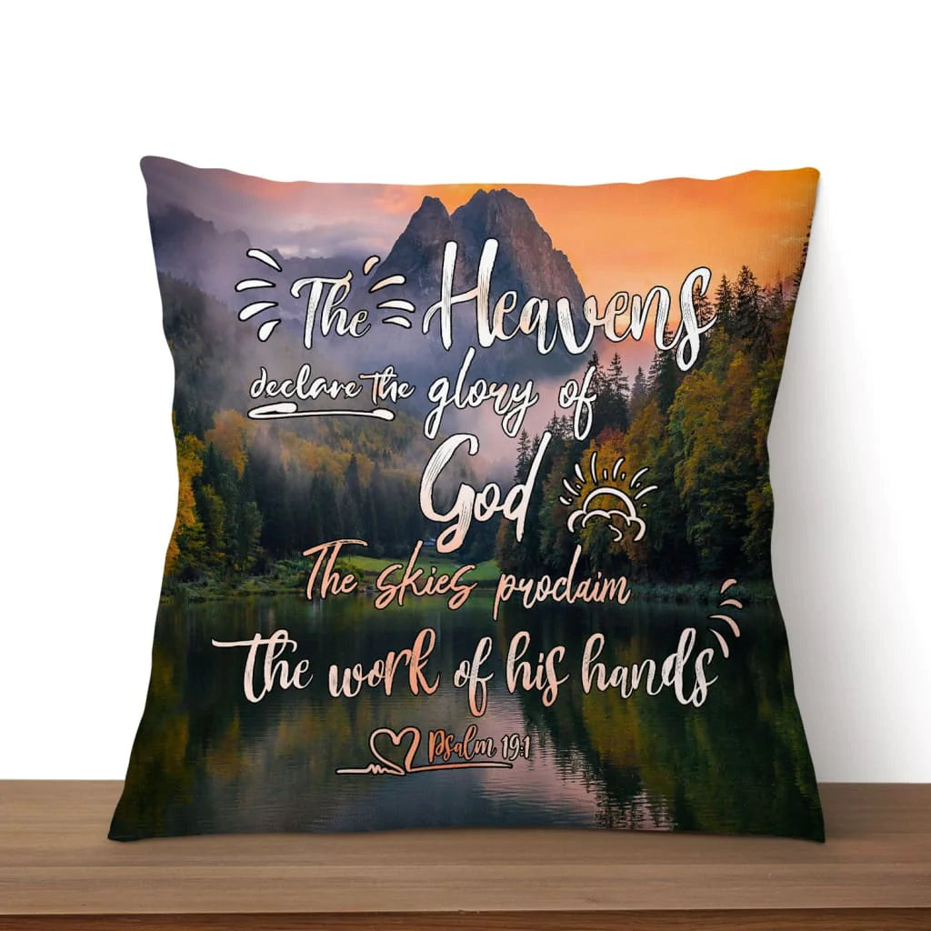 Jesus Pillow - Mountain Painting Pillow - Gift For Christan - Psalm 19:1 The heavens declare the glory of God Throw Pillow