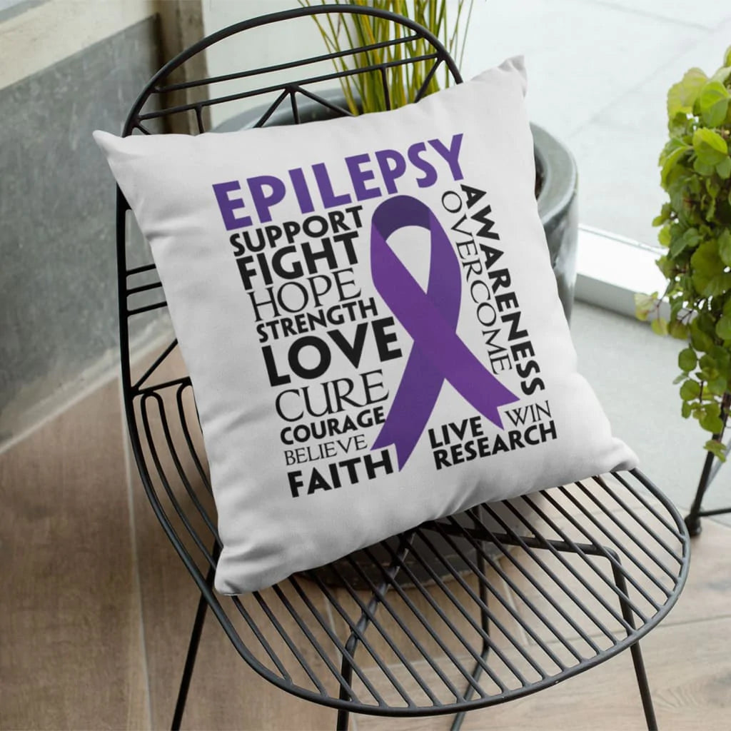 Purple Ribbon Pillow - Gift For Epilepsy Awareness - Epilepsy Fight Hope Love Strength Love Throw Pillow