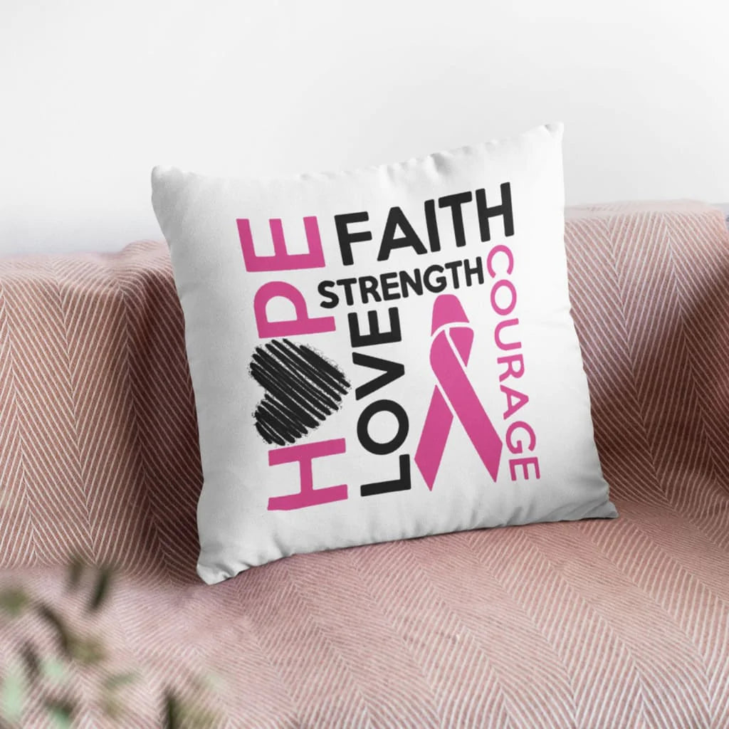 Purple Ribbon, Pink Ribbon Pillow - Gift For Breast Cancer Awareness - Faith Hope Love Strength Courage Throw Pillow