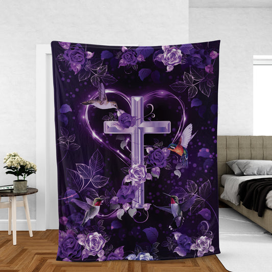 Christian Throw Blanket, Jesus Blanket, Faith Blanket, Inspirational Gift, Purple Roses Blanket, Hummingbird Blanket, The Holy Corss