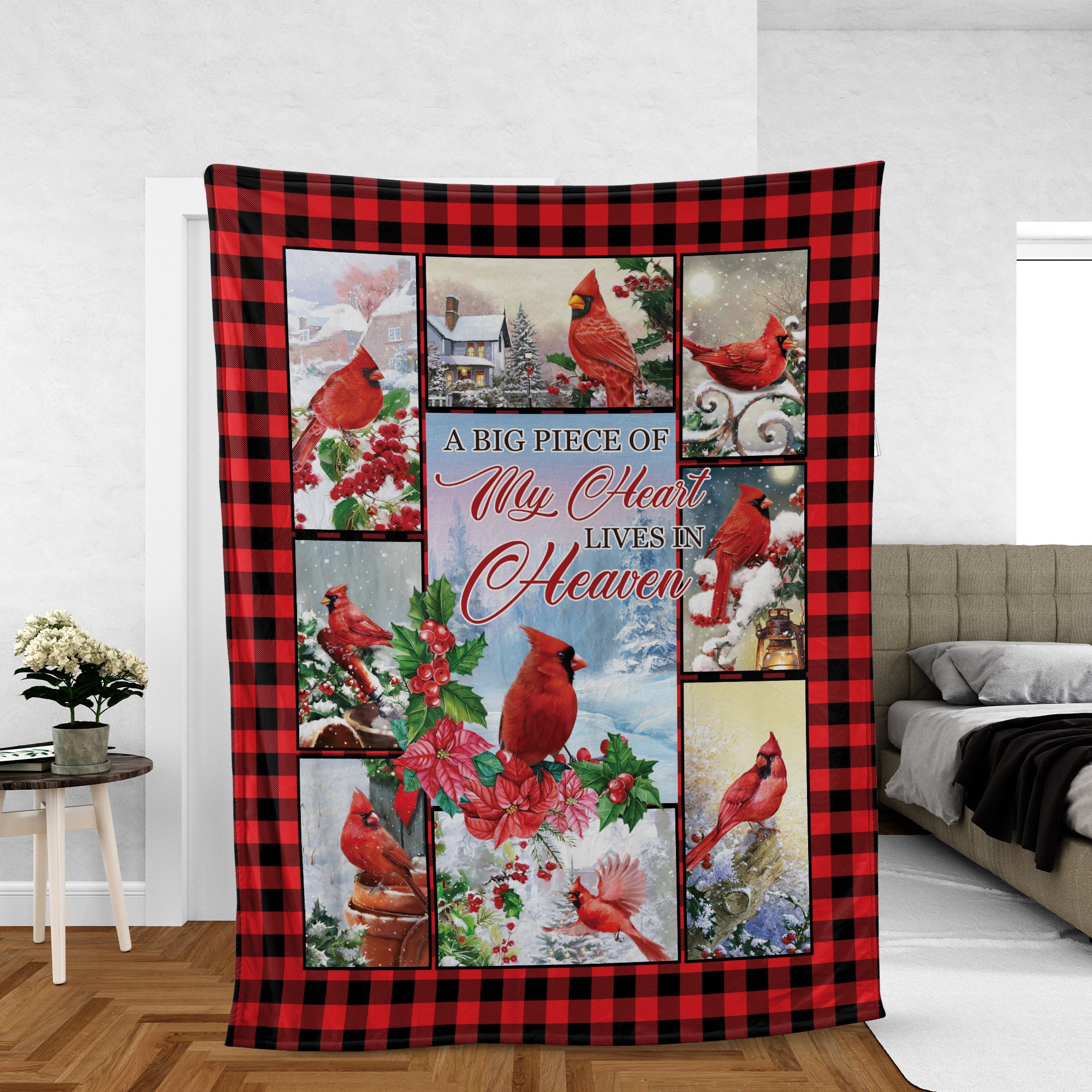 Memorial Blanket, Heaven Blanket, Red Cardinal Blanket, Sympathy Gift, Remembrance Gift - A Big Piece Of My Heart Lives In Heaven