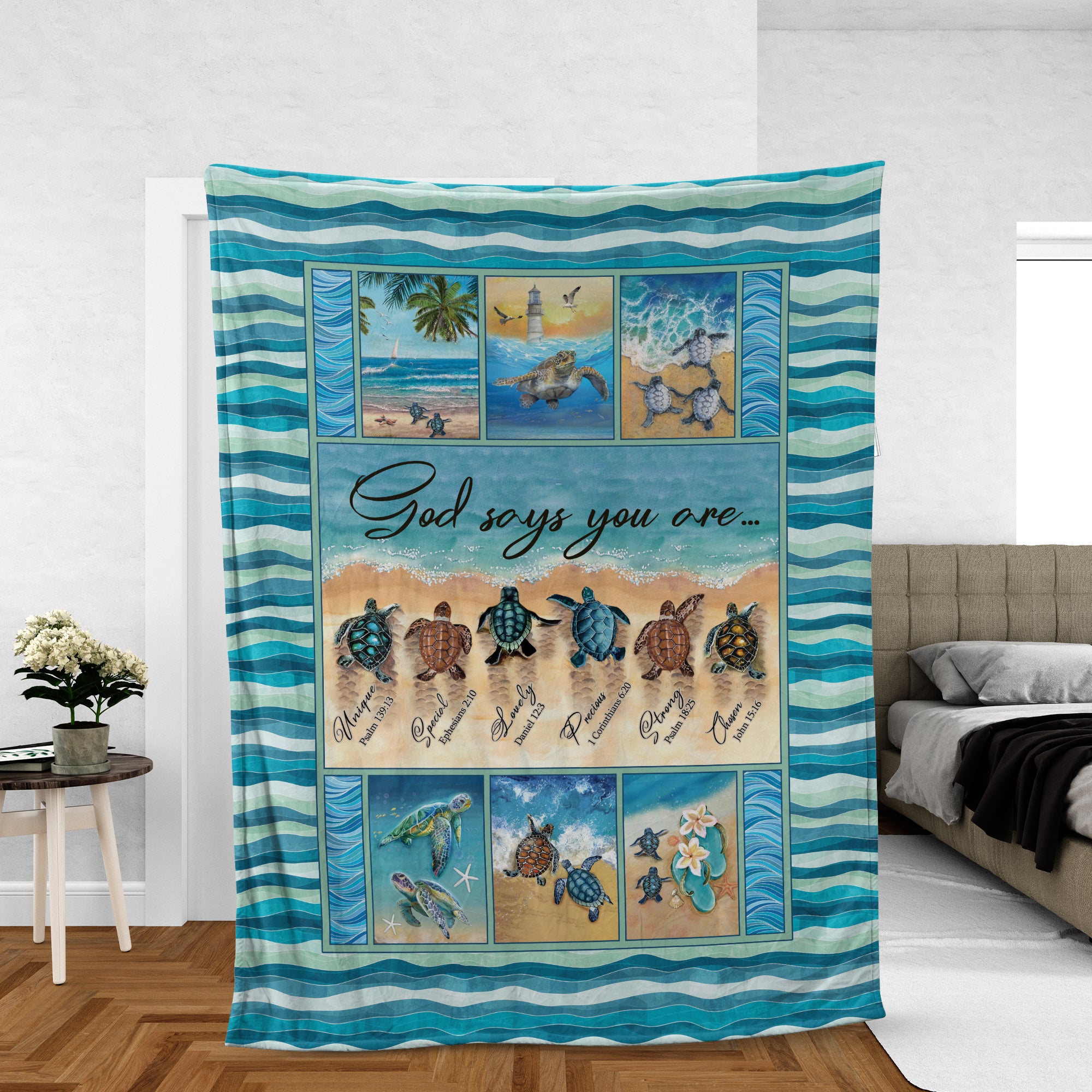 Christian Throw Blanket, Jesus Blanket, Faith Blanket, Inspirational Gift, Sea Turtles Blanket - To The Ocean, Sand Beach, God Says You Are