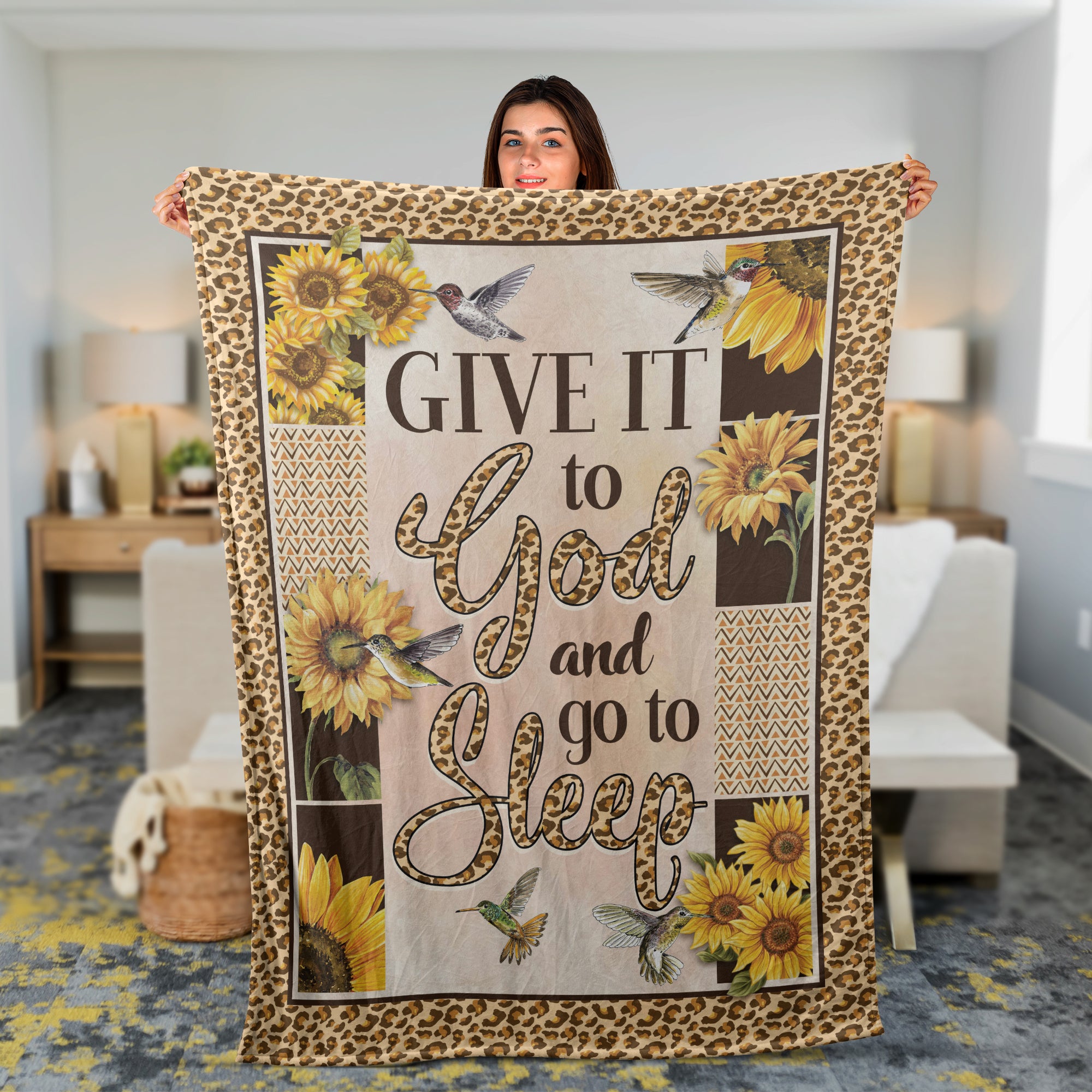 Sunflower Throw Blanket, Christian Blanket, God Blanket, Faith Blanket, Inspirational Gift - Give It To God And Go To Sleep