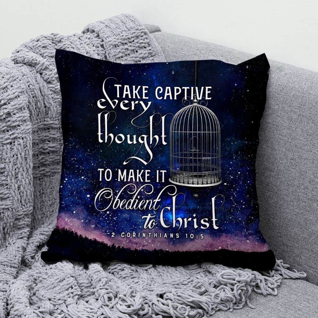 Bible Verse Pillow - Jesus Pillow - Galaxy Sky Pillow - Gift For Christian - Take captive every thought 2 Corinthians 10:5 Throw Pillow