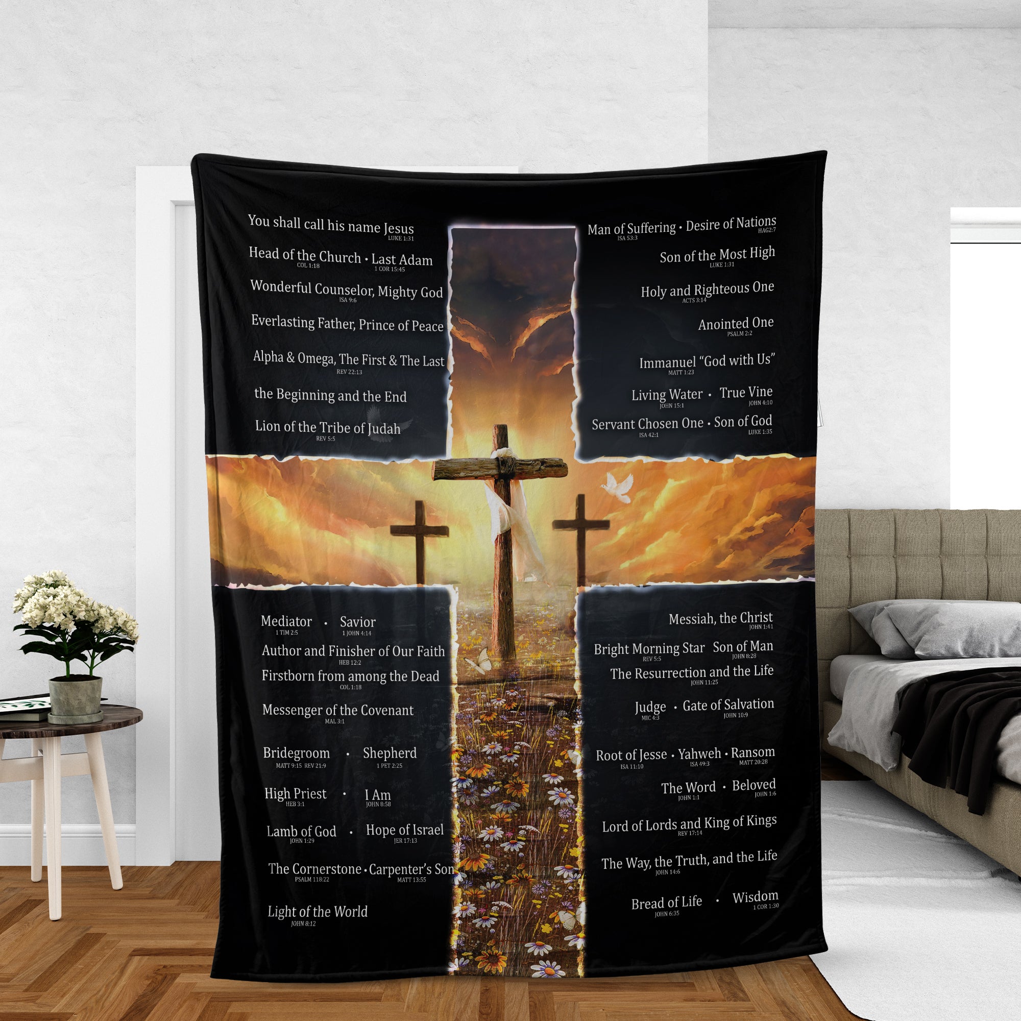 Christian Throw Blanket, Jesus Blanket, Inspirational Gift, Faith Blanket, Bible Scripture Blanket - Daisy Flower, You Shall Call His Name