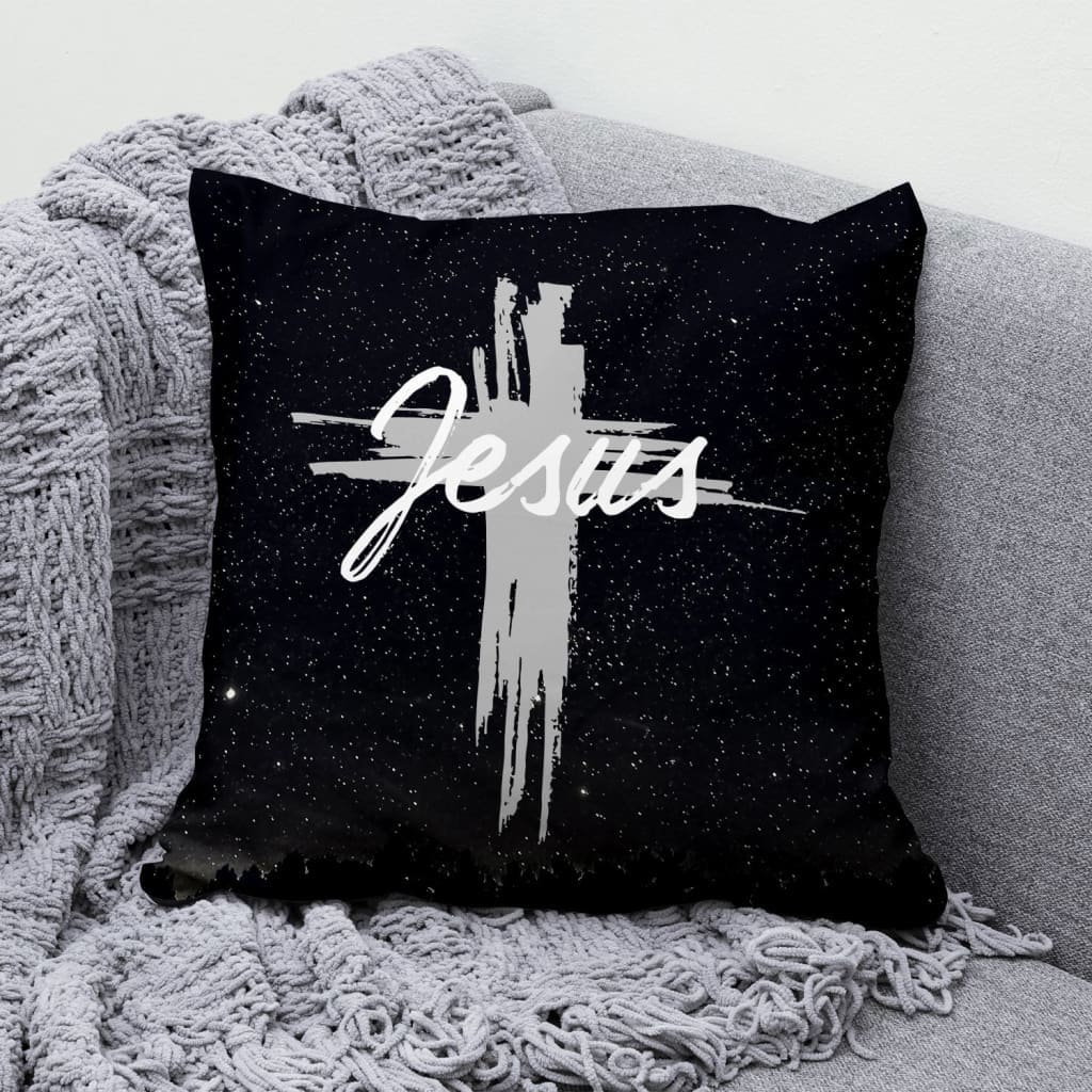 Jesus Pillow - Cross Art Pillow - Gift For Christian - The word Jesus in cross Throw Pillow