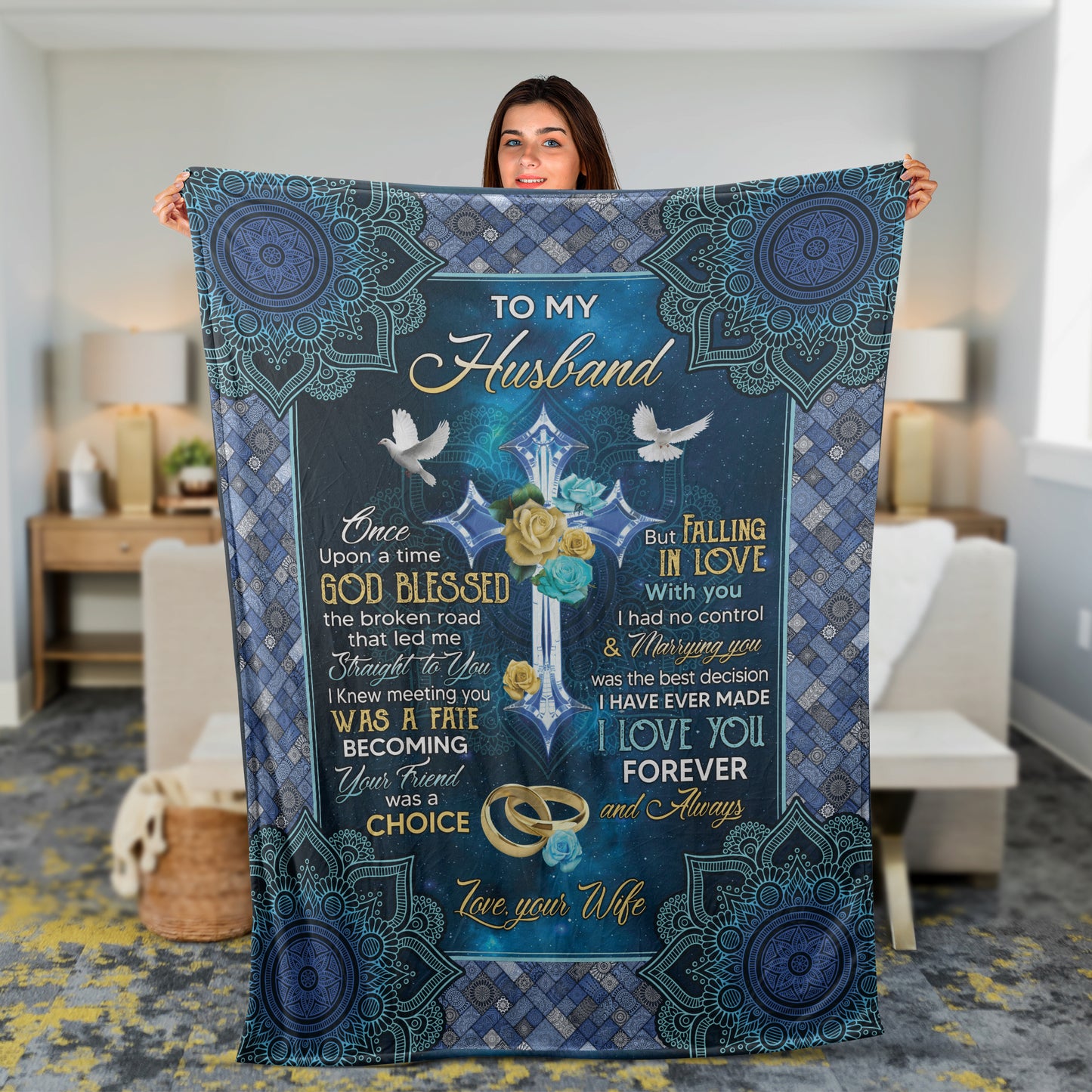 Couple Blanket, To My Husband Blanket, Valentine's Day Gift, Gifts For Husband From Wife - Cross And Dove Blanket, I Knew Meeting You Was A Fate