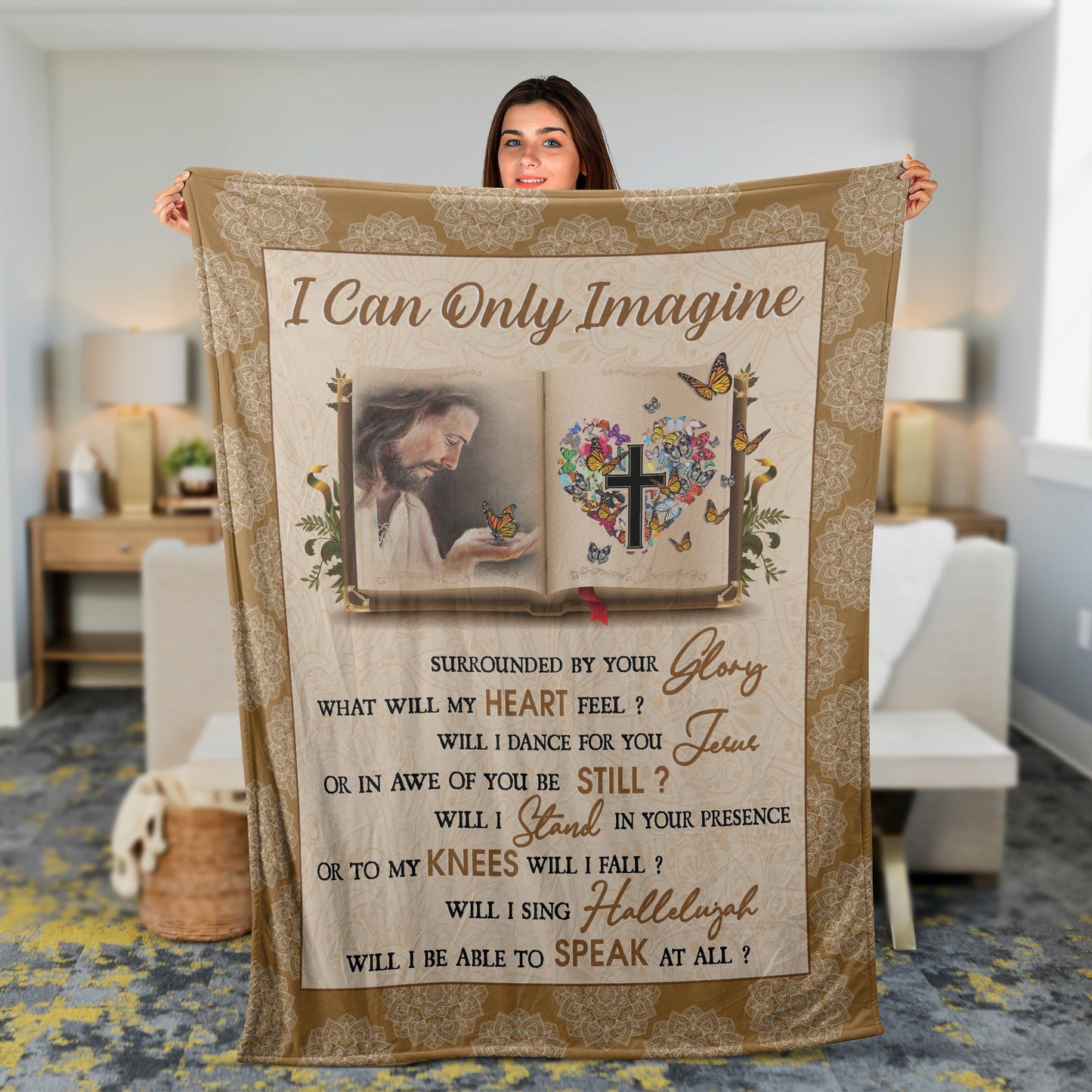 Christian Throw Blanket, Faith Blanket, Jesus Blanket, Inspirational Gift - Bible Blanket, Face Of Jesus, Colorful Butterfly, I Can Only Imagine