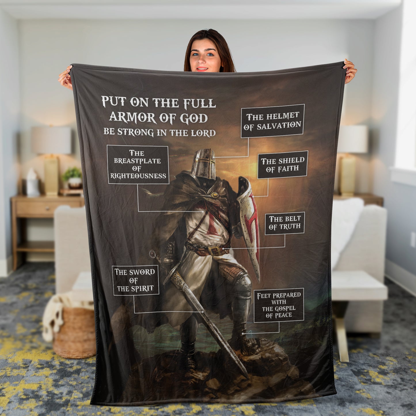 Christian Throw Blanket, Jesus Blanket, Warrior Of God Blanket, The Sword Of The Spirit, The Shield Of Faith Blanket - Put On The Full Armor Of God